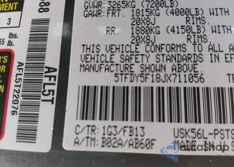 2018 Toyota Tundra Sr5 5.7L V8 из США, поврежденный, VIN 5TFDY5F18JX711056